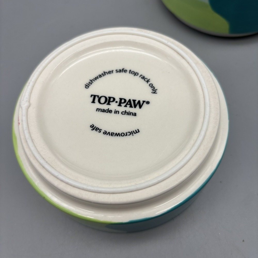 Top-Paw Blue-Green Ceramic Pet Bowl Rubber Grip Dishwasher Safe 4"  Set Of 2 - Picture 4 of 7